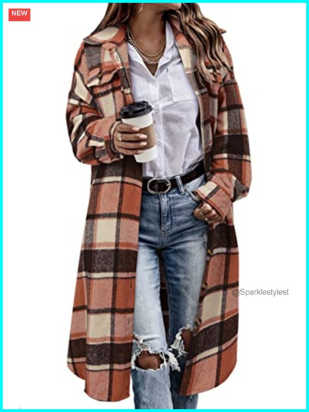 Plaid Shacket Long Flannel Shirt Jacket Corduroy Oversized